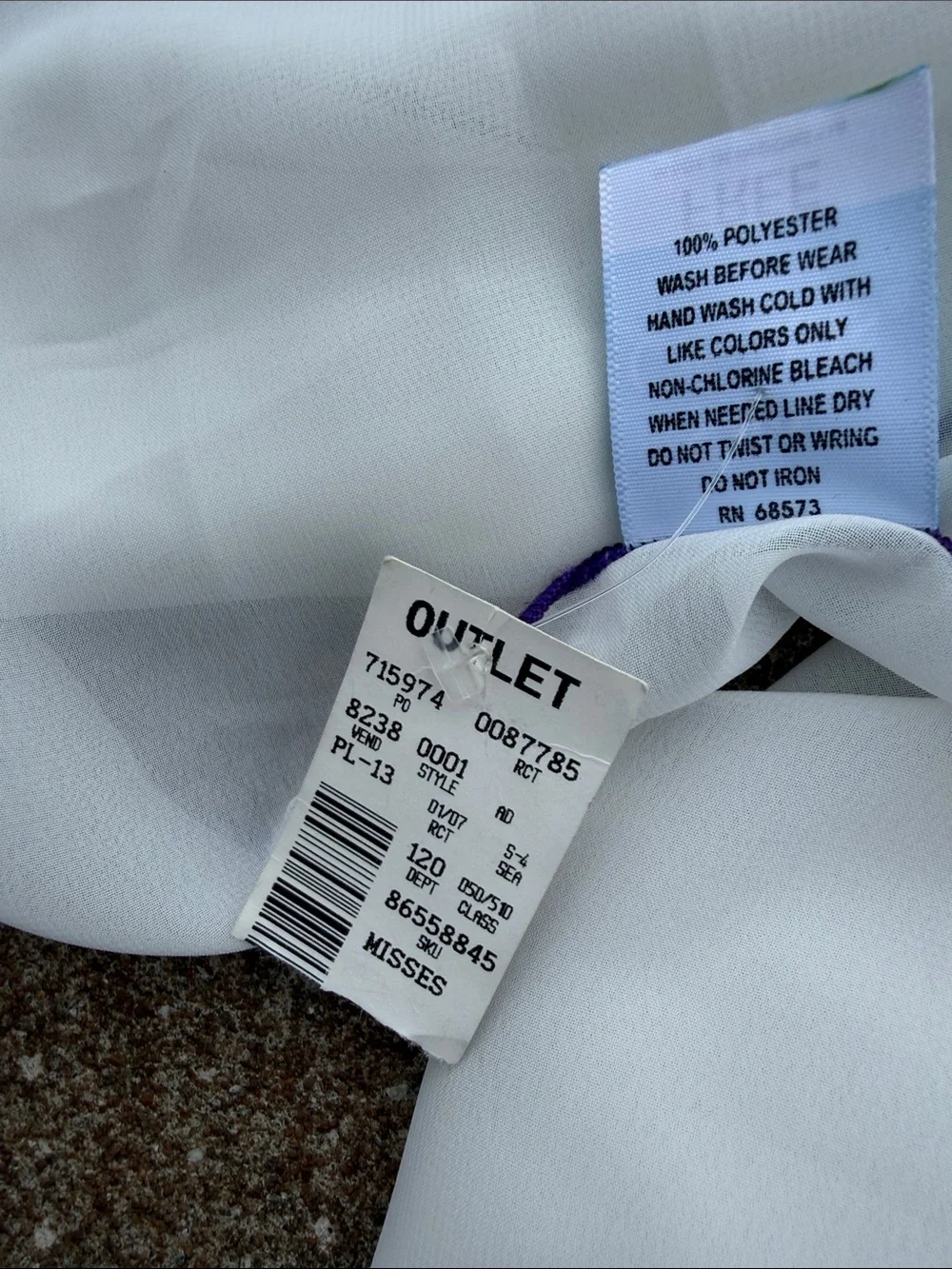 White Chiffon Scarf with Purple Rolled Edge. NWT